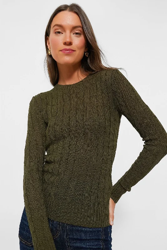 Overstock Sale Canopy Olive Cableknit Pullover