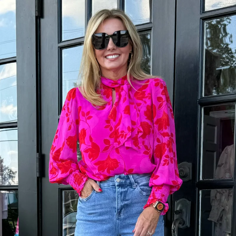 Weekend Specials to Delight Kensie Floral Top | Fuchsia & Red