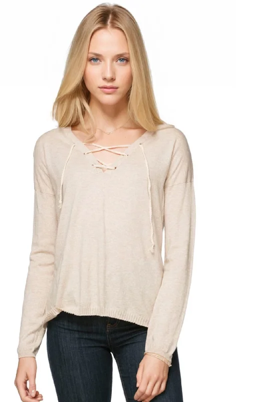 Big Savings Zen Blend Emily Lace Up Pullover Sweater