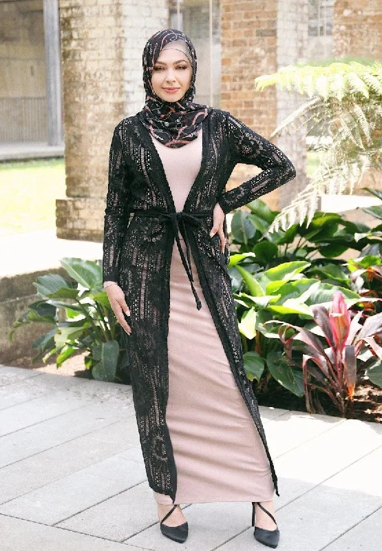 Stock Up Black Lace Tie Waist Cardigan
