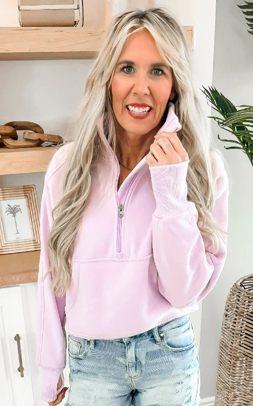 Get It Before It’s Gone The Ava Light Purple 1/2 Zip Mock Neck Sweatshirt by Salty Wave*