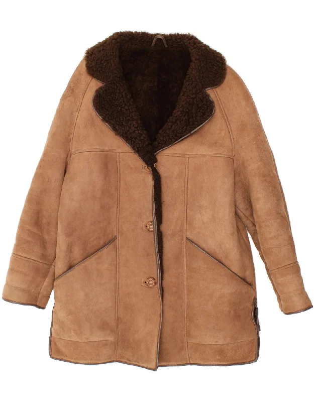 Stock Clearance VINTAGE Womens Shearling Coat UK 12 Medium Brown Sheepskin