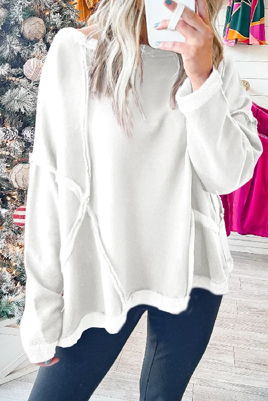 Massive Savings Drop Shoulder Exposed Seam Oversized Sweatshirt