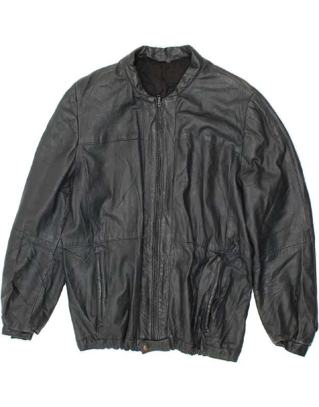 Discount Mania VINTAGE Womens Leather Jacket IT 54 2XL Black