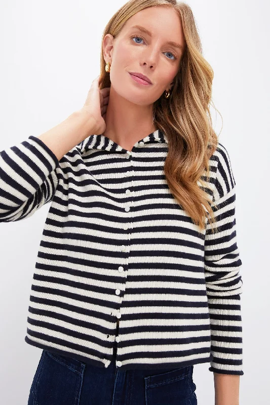 Warehouse Sale Navy Stripe Taylor Rollneck Cardigan