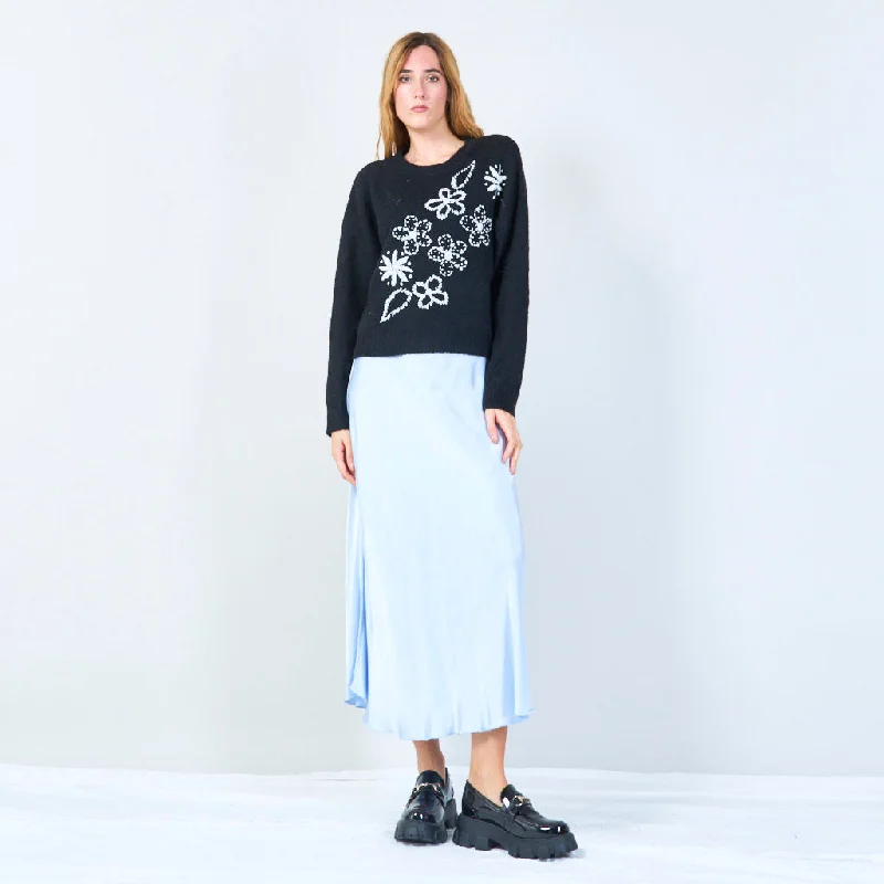 Can't Be Beat Floral embroidered sweater wholesale