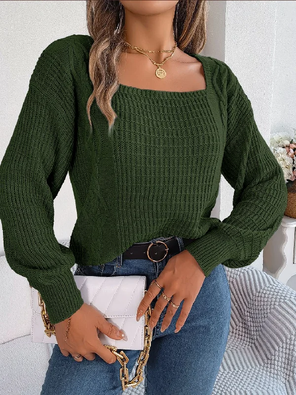 Sneak Peek Sale Square Neck Mixed Knit Sweater