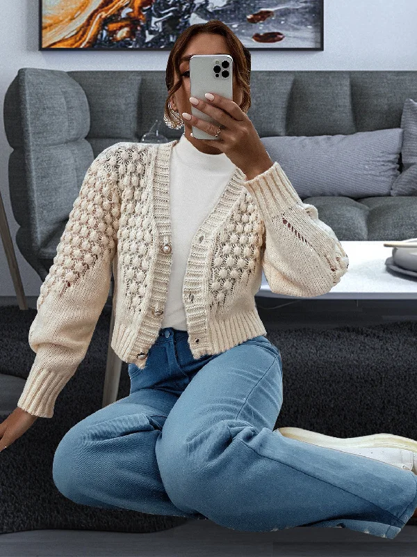 Exclusive Access Button Front Ribbed Trim Cardigan