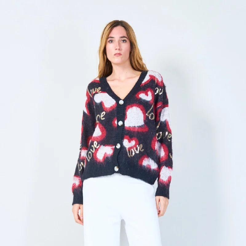 New Deal Love motif button-up cardigan wholesale