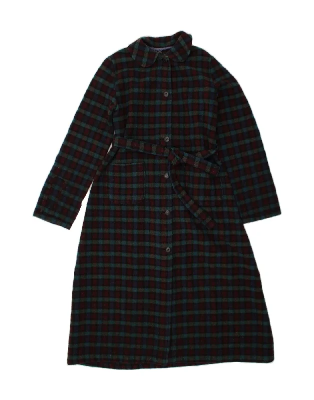 Discount Days FOXFORD Womens Overcoat UK 10 Small Multicoloured Check New Wool