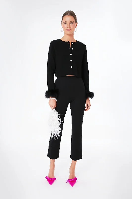 Huge Savings Black Knitted Cardigan with Detachable Feathers