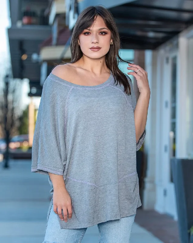 Weekend Savings Spectacle Oversized Raw Edge Grey and Lavender Top