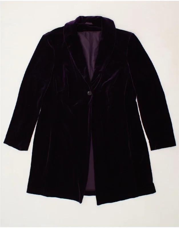 Blowout Deals VINTAGE Womens Velvet Overcoat UK 16 Large Purple Polyester
