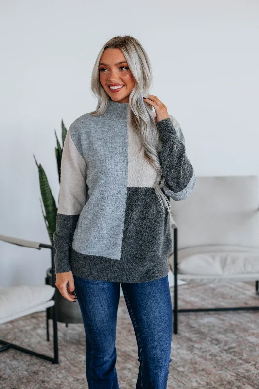 Holiday Sale Vickie Colorblock Sweater - Heather Grey