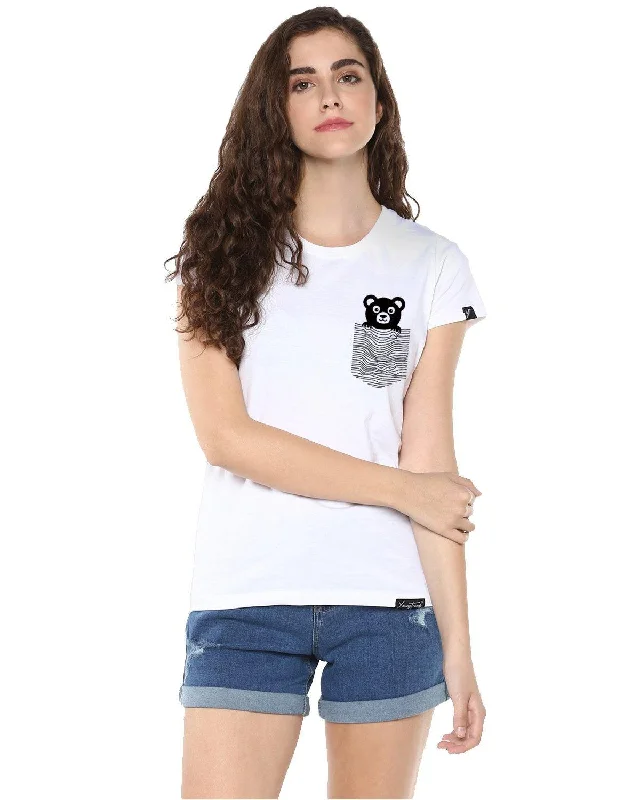 Unmissable Offer Womens Half Sleeve Teddybear Printed White Color Tshirts