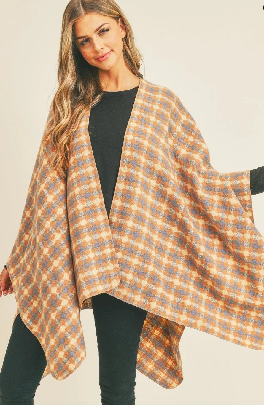 Midnight Madness Orange and Gray Checked Poncho
