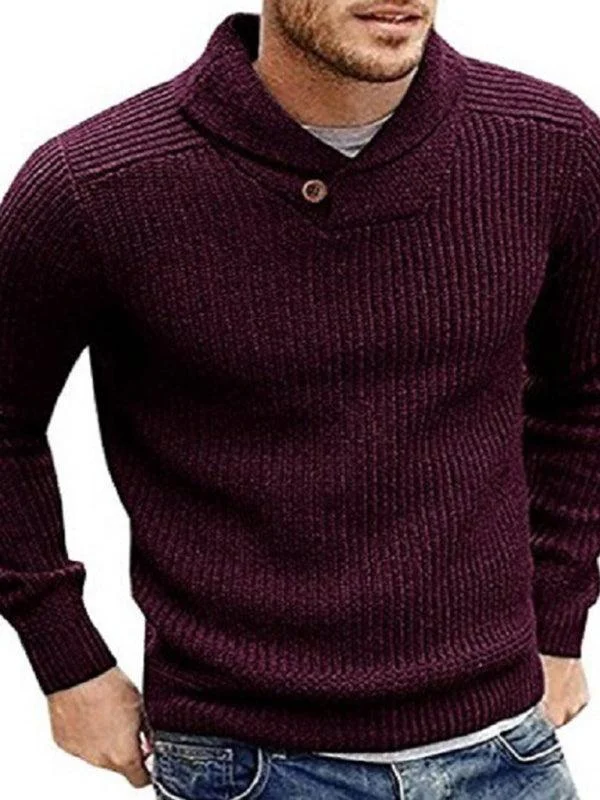 Shop and Save Lapel Button V-Neck Men Pullover Sweater