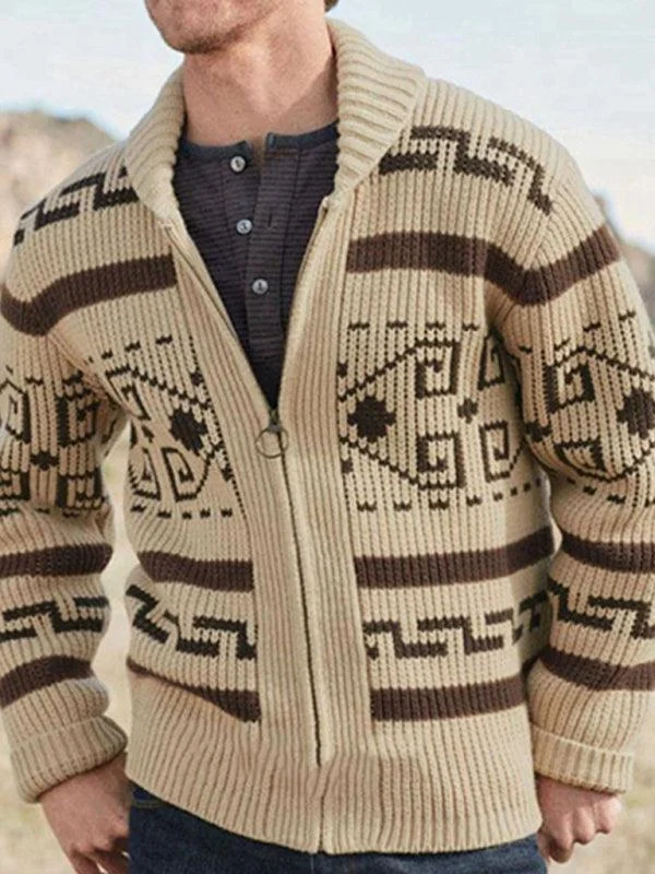 Steals and Deals Lapel Jacquard Men Cardigan Sweater