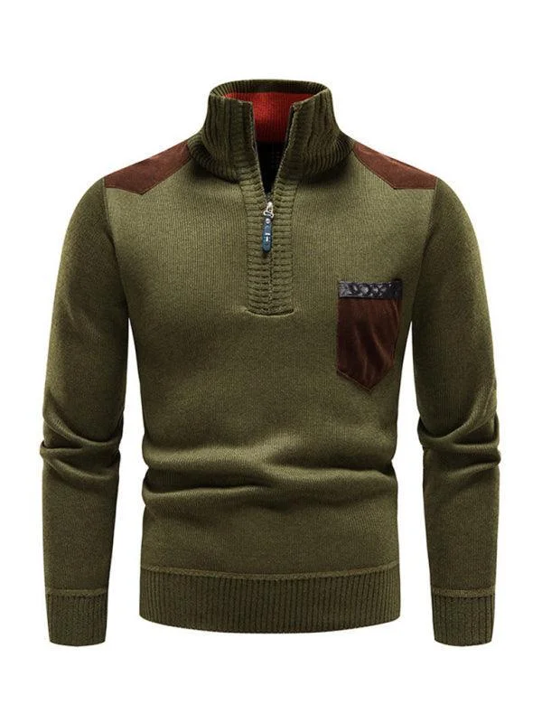 Weekend Shopping Extravaganza Stand-Up Collar Patchwork Zipper Men Turtleneck Sweater