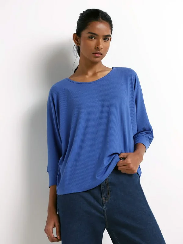 New Arrival LOV Blue Ribbed Top