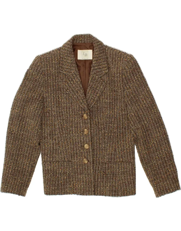 Extra Savings VINTAGE Womens 4 Button Blazer Jacket EU 38 Medium Brown Flecked Wool
