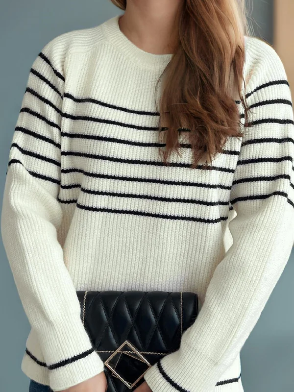 Weekend-Only Price Drops Striped Round Neck Long Sleeve Sweater