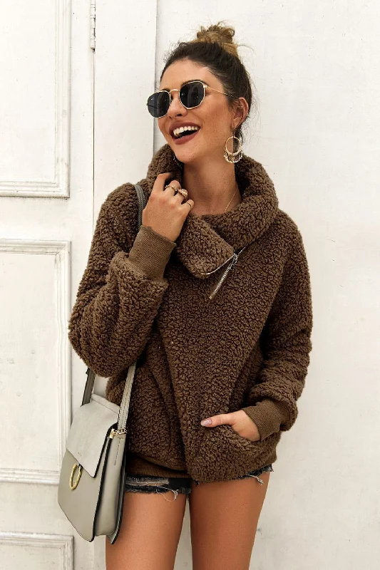 Anniversary Sale Quarter-Zip Teddy Sweatshirt with Pockets