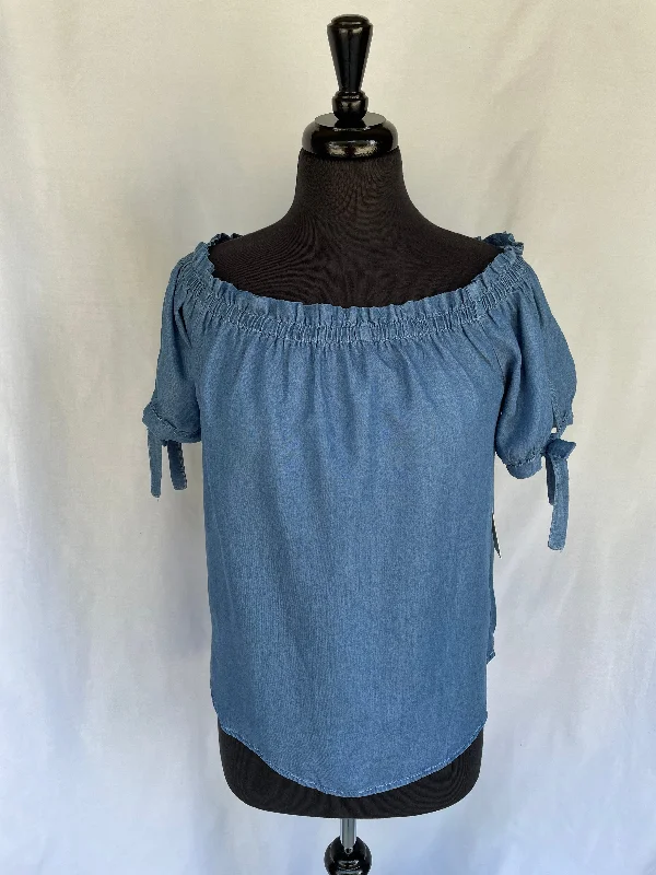 Weekend Offers That Dazzle Short Sleeved Denim With Bow Sleeves