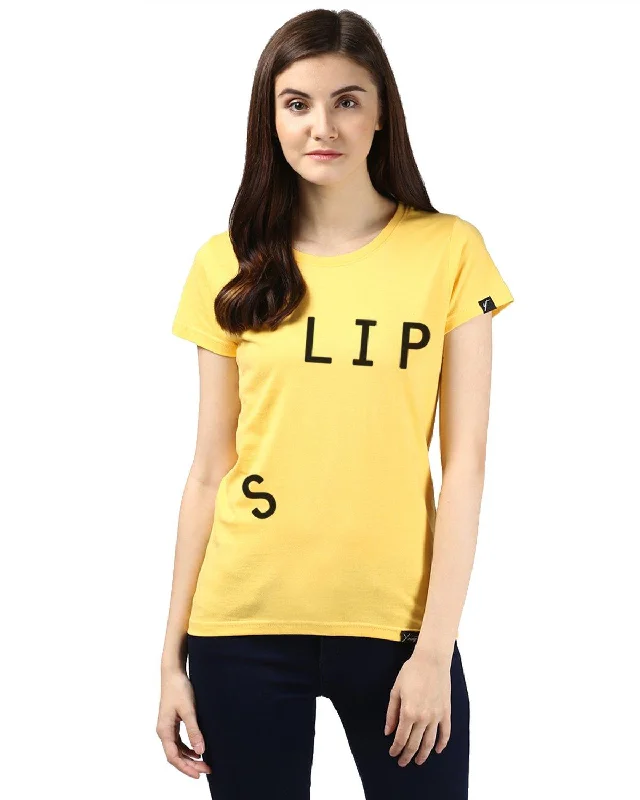 Weekend Offers That Impress Womens Half Sleeve Slip Printed Yellow Color Tshirts