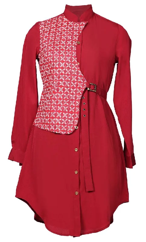Clearance Sale Amazing Half Waist Coat Style Button Down Red Tunic