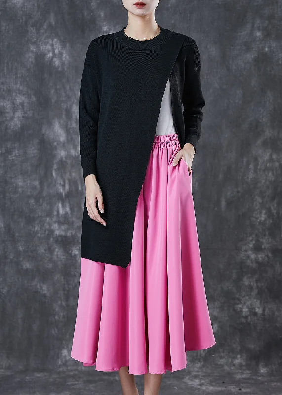 Amazing Deals Style Black Asymmetrical Side Open Sweater And Skirt Two Pieces Set Spring