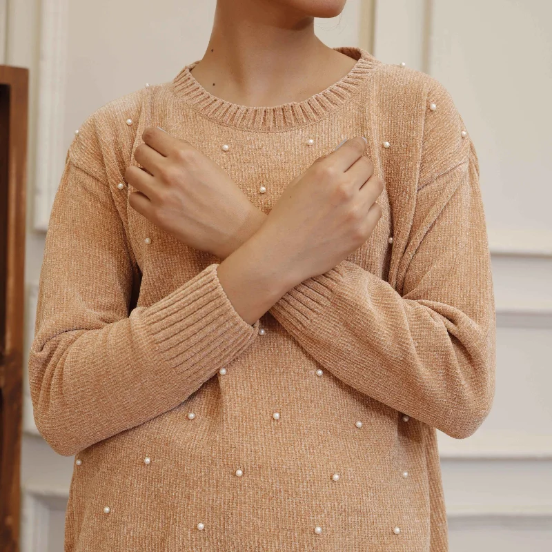 Savings Galore Beige Velvet Thread Winter Sweater PW4829