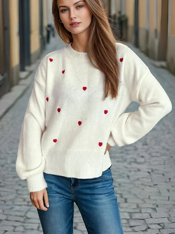 Time-Limited Offer Heart Round Neck Long Sleeve Sweater