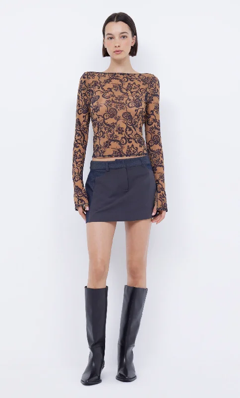 Major Savings FLEUR DE LIS LONG SLEEVE TOP - BANDANA