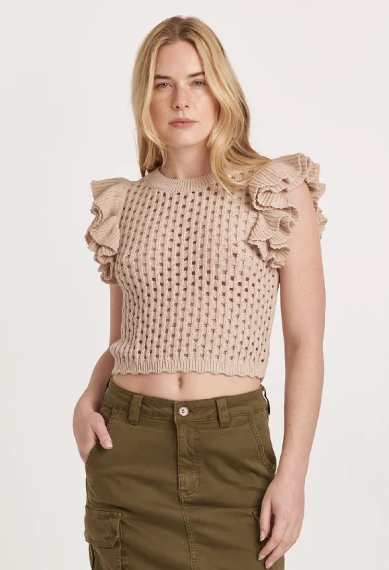 Instant Discount MARINA EYELET MESH SWEATER OYSTER