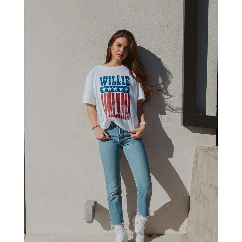Now or Never Willie Nelson Stars White Tee