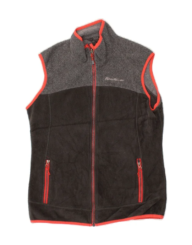 Deal Mania EDDIE BAUER Womens Fleece Gilet UK 14 Medium Grey Colourblock Polyester