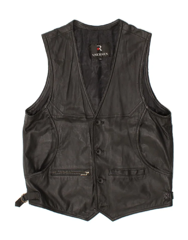 Deep Discounts VINTAGE Womens Leather Gilet UK 22 3XL Black Leather