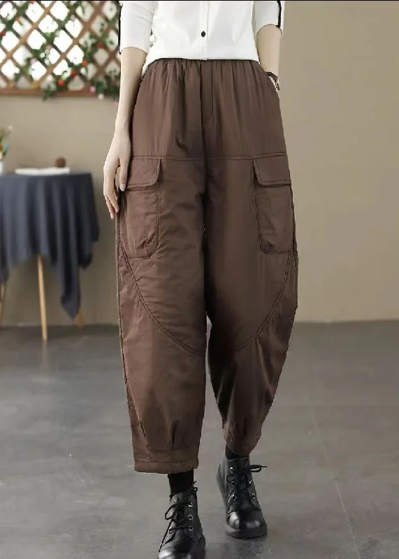 YEAR-End Sale French Coffee Oversized Thick Fine Cotton Filled Harem Pants Winter