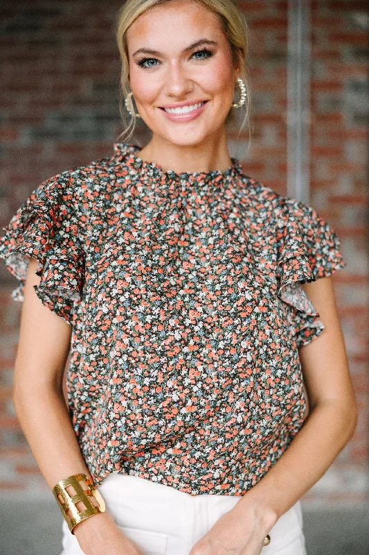 Instant Deal On My Heart Brown Ditsy Floral Blouse