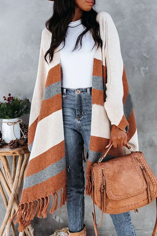 Price Smash Fashion Street Striped Tassel Split Joint Tops