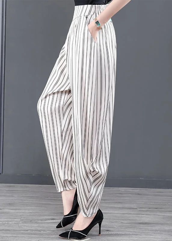 Weekend Deals to Make You Smile DIY White Striped Pockets Patchwork Chiffon Pants Summer