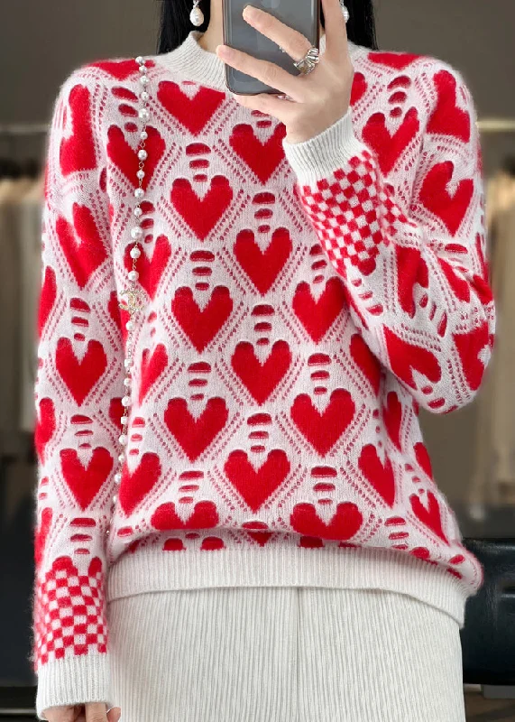 Online Specials Red Cozy Patchwork Cashmere Knit Sweaters O Neck Spring