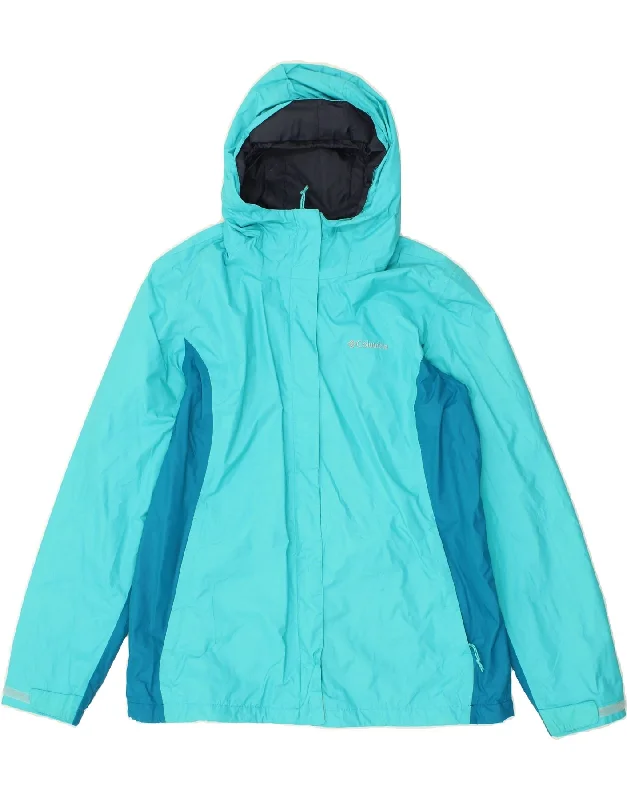 Low Prices COLUMBIA Womens Hooded Rain Jacket UK 18 XL Turquoise Colourblock Nylon
