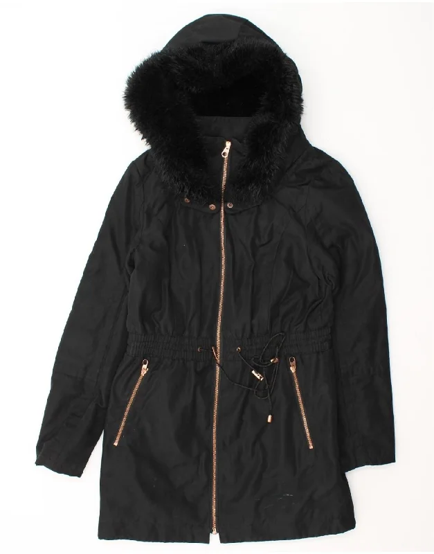 Referral Discount TED BAKER Womens Loose Fit Hooded Parka Jacket Size 2 Small Black