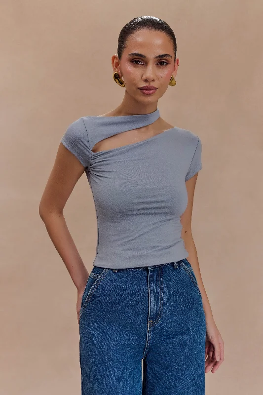 Half Price Aurelie Cut Out Short Sleeve Top - Slate Grey