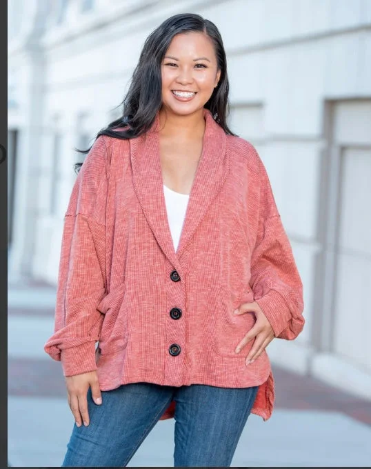 Weekend Offers That Thrill Oversized Rust Ribbed Cardigan