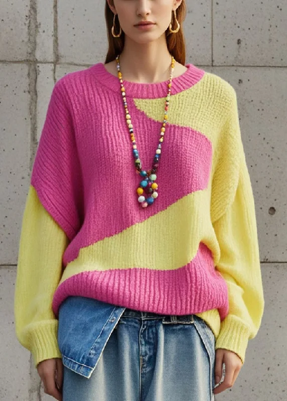 Weekend Bargains Galore Italian Colorblock Oversized Patchwork Knit Sweater Tops Fall