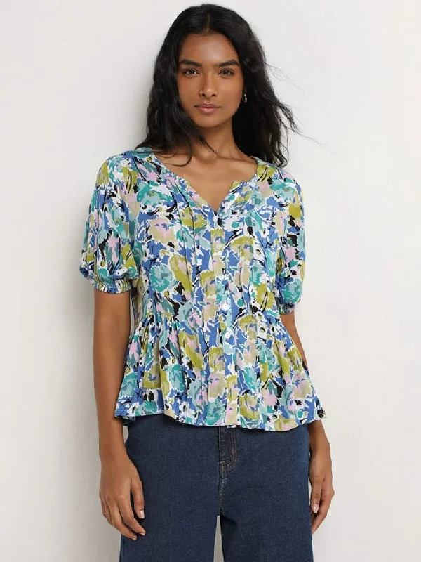 Today Only LOV Multicolour Floral Printed Cotton Peplum Blouse