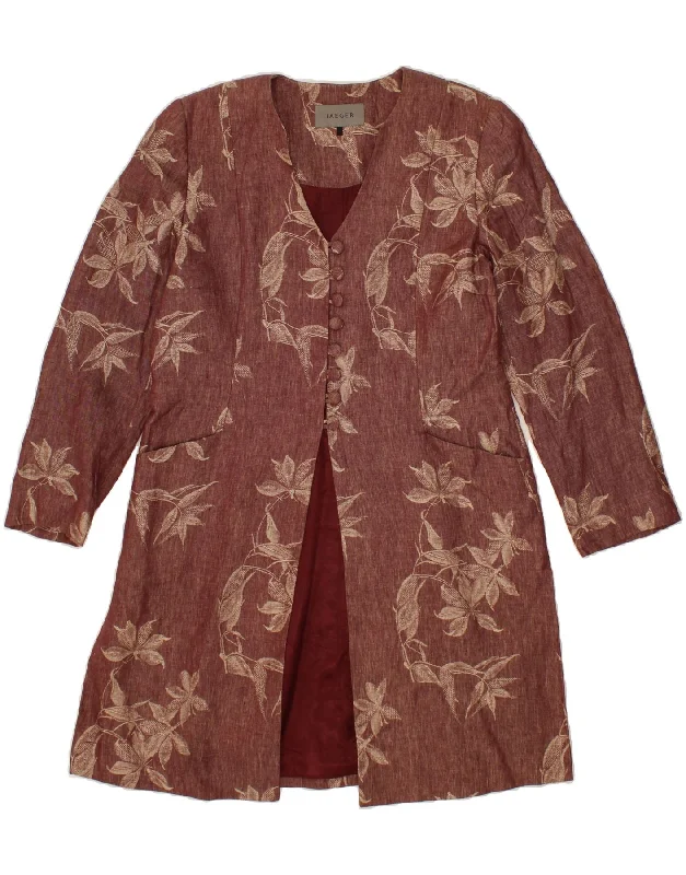 Midnight Madness JAEGER Womens Longline Blazer Jacket UK 16 Large Burgundy Floral